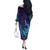 Hawaiian Volcano and Shark Off The Shoulder Long Sleeve Dress Polynesian and Hibiscus Pattern Purple Cyan Gradient