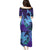 Hawaiian Volcano and Shark Puletasi Polynesian and Hibiscus Pattern Purple Cyan Gradient