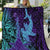 Hawaiian Volcano and Shark Quilt Polynesian and Hibiscus Pattern Purple Cyan Gradient