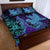 Hawaiian Volcano and Shark Quilt Bed Set Polynesian and Hibiscus Pattern Purple Cyan Gradient