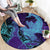 Hawaiian Volcano and Shark Round Carpet Polynesian and Hibiscus Pattern Purple Cyan Gradient