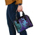 Hawaiian Volcano and Shark Shoulder Handbag Polynesian and Hibiscus Pattern Purple Cyan Gradient