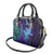 Hawaiian Volcano and Shark Shoulder Handbag Polynesian and Hibiscus Pattern Purple Cyan Gradient