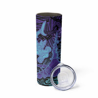 Hawaiian Volcano and Shark Skinny Tumbler Polynesian and Hibiscus Pattern Purple Cyan Gradient