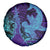 Hawaiian Volcano and Shark Spare Tire Cover Polynesian and Hibiscus Pattern Purple Cyan Gradient