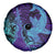 Hawaiian Volcano and Shark Spare Tire Cover Polynesian and Hibiscus Pattern Purple Cyan Gradient