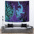 Hawaiian Volcano and Shark Tapestry Polynesian and Hibiscus Pattern Purple Cyan Gradient