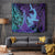 Hawaiian Volcano and Shark Tapestry Polynesian and Hibiscus Pattern Purple Cyan Gradient