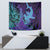 Hawaiian Volcano and Shark Tapestry Polynesian and Hibiscus Pattern Purple Cyan Gradient