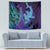 Hawaiian Volcano and Shark Tapestry Polynesian and Hibiscus Pattern Purple Cyan Gradient