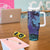 Hawaiian Volcano and Shark Tumbler With Handle Polynesian and Hibiscus Pattern Purple Cyan Gradient