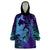 Hawaiian Volcano and Shark Wearable Blanket Hoodie Polynesian and Hibiscus Pattern Purple Cyan Gradient