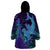 Hawaiian Volcano and Shark Wearable Blanket Hoodie Polynesian and Hibiscus Pattern Purple Cyan Gradient