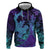 Hawaiian Volcano and Shark Zip Hoodie Polynesian and Hibiscus Pattern Purple Cyan Gradient