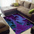 Hawaiian Volcano and Shark Area Rug Polynesian and Hibiscus Pattern Violet Gradient