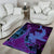 Hawaiian Volcano and Shark Area Rug Polynesian and Hibiscus Pattern Violet Gradient