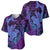 Hawaiian Volcano and Shark Baseball Jersey Polynesian and Hibiscus Pattern Violet Gradient