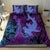 Hawaiian Volcano and Shark Bedding Set Polynesian and Hibiscus Pattern Violet Gradient