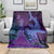 Hawaiian Volcano and Shark Blanket Polynesian and Hibiscus Pattern Violet Gradient