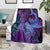 Hawaiian Volcano and Shark Blanket Polynesian and Hibiscus Pattern Violet Gradient