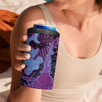 Hawaiian Volcano and Shark 4 in 1 Can Cooler Tumbler Polynesian and Hibiscus Pattern Violet Gradient