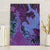 Hawaiian Volcano and Shark Canvas Wall Art Polynesian and Hibiscus Pattern Violet Gradient