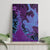 Hawaiian Volcano and Shark Canvas Wall Art Polynesian and Hibiscus Pattern Violet Gradient
