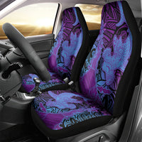 Hawaiian Volcano and Shark Car Seat Cover Polynesian and Hibiscus Pattern Violet Gradient