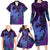 Hawaiian Volcano and Shark Family Matching Long Sleeve Bodycon Dress and Hawaiian Shirt Polynesian and Hibiscus Pattern Violet Gradient