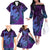 Hawaiian Volcano and Shark Family Matching Off The Shoulder Long Sleeve Dress and Hawaiian Shirt Polynesian and Hibiscus Pattern Violet Gradient