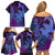 Hawaiian Volcano and Shark Family Matching Off Shoulder Short Dress and Hawaiian Shirt Polynesian and Hibiscus Pattern Violet Gradient