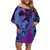 Hawaiian Volcano and Shark Family Matching Off Shoulder Short Dress and Hawaiian Shirt Polynesian and Hibiscus Pattern Violet Gradient