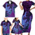 Hawaiian Volcano and Shark Family Matching Short Sleeve Bodycon Dress and Hawaiian Shirt Polynesian and Hibiscus Pattern Violet Gradient