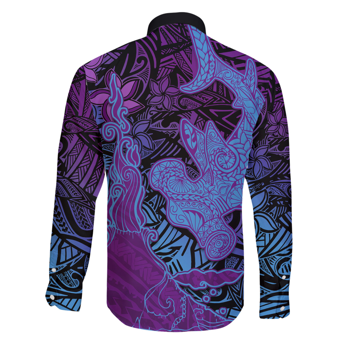 Hawaiian Volcano and Shark Family Matching Short Sleeve Bodycon Dress and Hawaiian Shirt Polynesian and Hibiscus Pattern Violet Gradient
