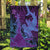 Hawaiian Volcano and Shark Garden Flag Polynesian and Hibiscus Pattern Violet Gradient