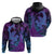 Hawaiian Volcano and Shark Hoodie Polynesian and Hibiscus Pattern Violet Gradient