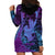 Hawaiian Volcano and Shark Hoodie Dress Polynesian and Hibiscus Pattern Violet Gradient