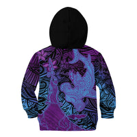 Hawaiian Volcano and Shark Kid Hoodie Polynesian and Hibiscus Pattern Violet Gradient