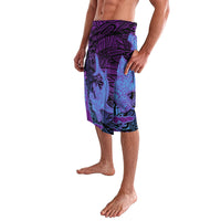 Hawaiian Volcano and Shark Lavalava Polynesian and Hibiscus Pattern Violet Gradient