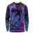 Hawaiian Volcano and Shark Long Sleeve Shirt Polynesian and Hibiscus Pattern Violet Gradient