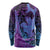 Hawaiian Volcano and Shark Long Sleeve Shirt Polynesian and Hibiscus Pattern Violet Gradient