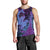 Hawaiian Volcano and Shark Men Tank Top Polynesian and Hibiscus Pattern Violet Gradient