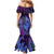 Hawaiian Volcano and Shark Mermaid Dress Polynesian and Hibiscus Pattern Violet Gradient