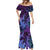 Hawaiian Volcano and Shark Mermaid Dress Polynesian and Hibiscus Pattern Violet Gradient