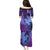 Hawaiian Volcano and Shark Puletasi Polynesian and Hibiscus Pattern Violet Gradient