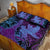 Hawaiian Volcano and Shark Quilt Bed Set Polynesian and Hibiscus Pattern Violet Gradient