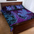 Hawaiian Volcano and Shark Quilt Bed Set Polynesian and Hibiscus Pattern Violet Gradient