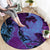 Hawaiian Volcano and Shark Round Carpet Polynesian and Hibiscus Pattern Violet Gradient