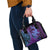 Hawaiian Volcano and Shark Shoulder Handbag Polynesian and Hibiscus Pattern Violet Gradient