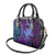 Hawaiian Volcano and Shark Shoulder Handbag Polynesian and Hibiscus Pattern Violet Gradient